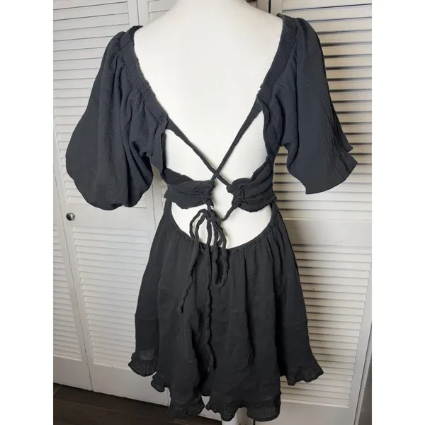 Free People Women's Perfect Day Cotton Mini Dress Black size Medium Open back - Image 7