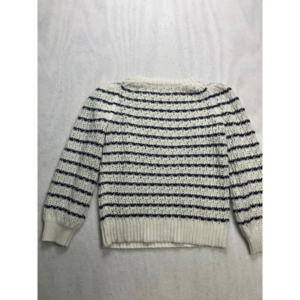 La Vie Rebecca Taylor Sweater Womens Small‎ White Navy Merino Striped nautical - Image 7