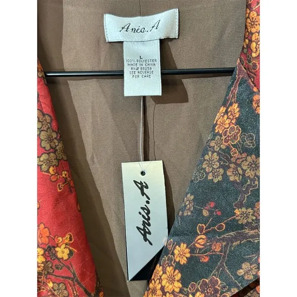 NWT Ania A VTG Floral Artsy Boho Patchwork Button Asymmetrical Red Light Jacket Size L - Image 9