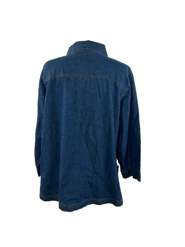 Vtg 90s Serengeti Catalog Sz 1X Blue Chambray Denim Top Button Front 3/4 Sleeves - Image 4