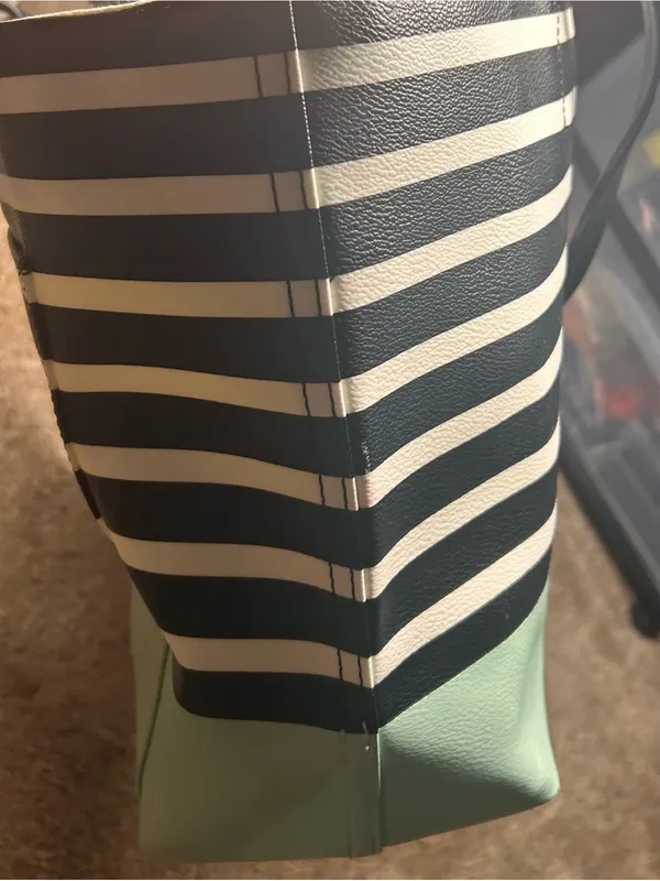 kate spade New York Black & Cream Striped Tote with Mint Base - Image 12