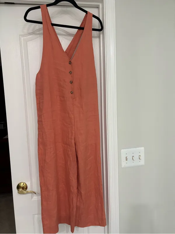 Rhythm V-Neck Button Front Wide-Leg Jumpsuit in Terracotta - Image 7