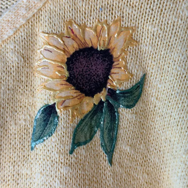 VTG Judy Myers Designer Times Yellow Sunflower Cardigan Sweater Women's‎ LG USA - Image 2