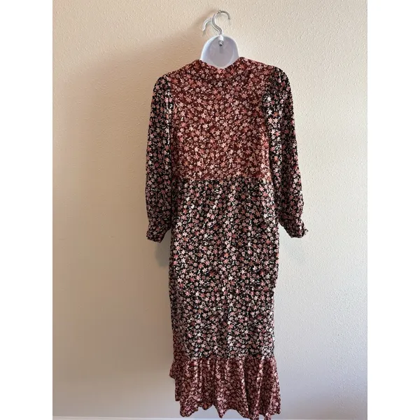 Zara Floral Print Patchwork Boho Maxi Shirt Dress Balloon Sleeves‎ Size S - Image 2