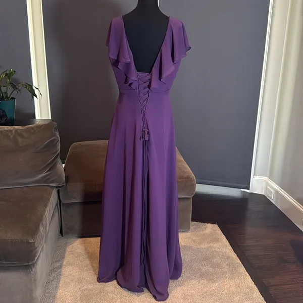 Women’s Purple Flutter Sleeve Full Length Bridesmaid Dress Corset Back Size 10 - Image 5