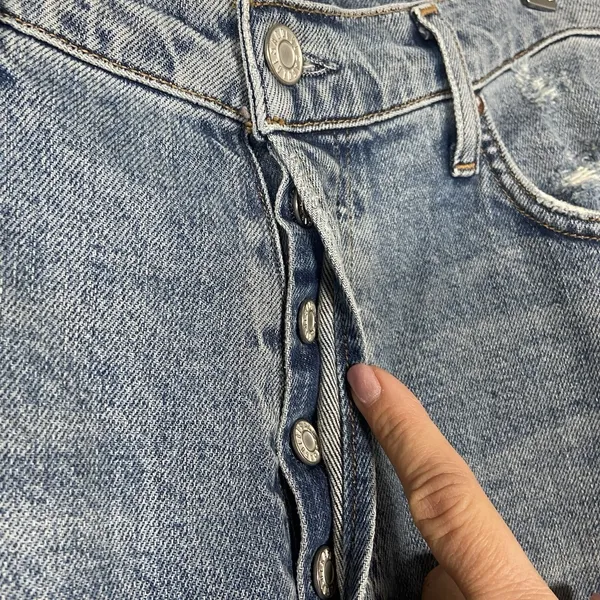 AGOLDE High Rise Straight Leg Distressed Jeans Light Wash Size 27‎ Button Fly - Image 6