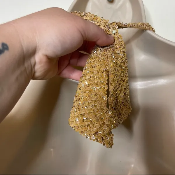Vintage Y2K Handmade Luxury Gold Sequin Halter neck crop top sz XS - Image 8