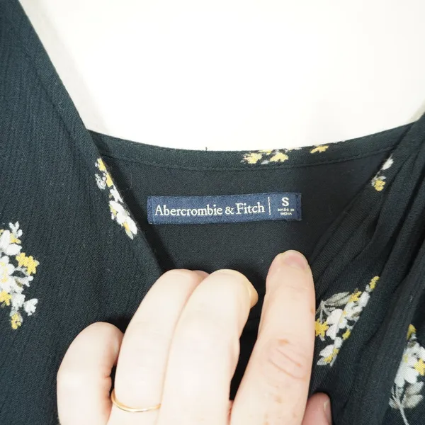 Abercrombie & Fitch Black Floral Wrap Midi Dress High Low Ruffle Hem Small - Image 5