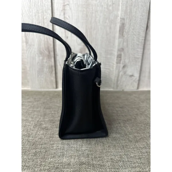 Small Black Handbag Crossbody With Zebra Stripe Interior & Removable Strap - Image 7