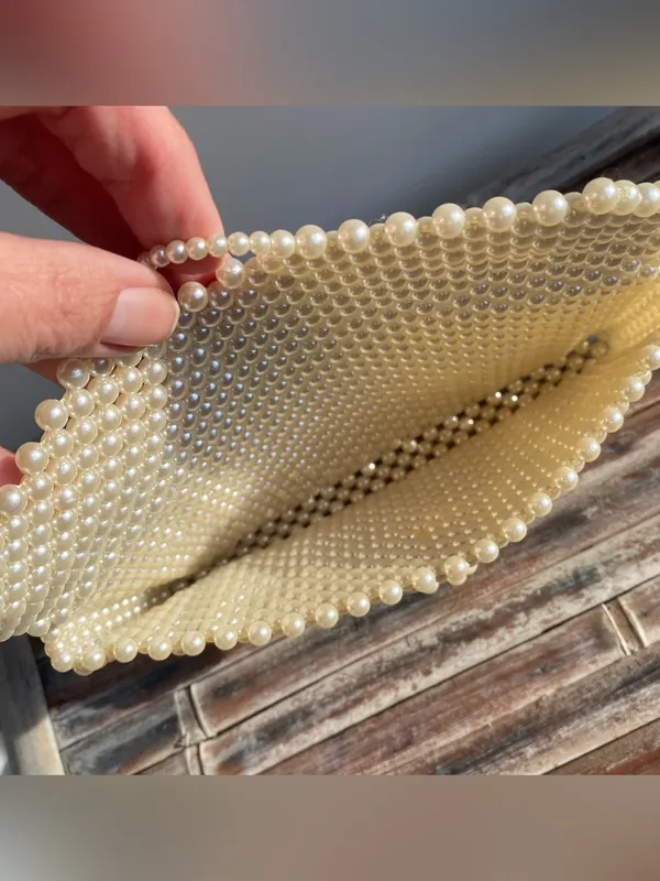 Vintage Faux Pearl beaded handbag clutch minimalist cottage bridal boho - Image 4
