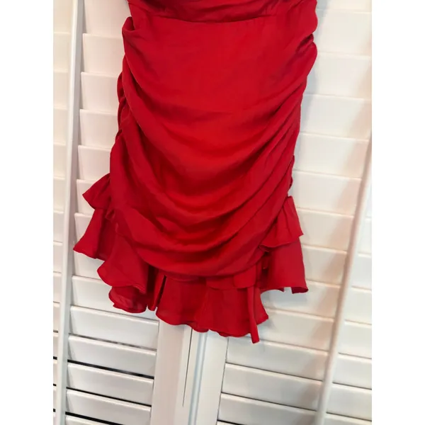 Selfie Leslie Red Annabella‎ Strapless Frill Hem Mini Dress Size Medium - Image 5