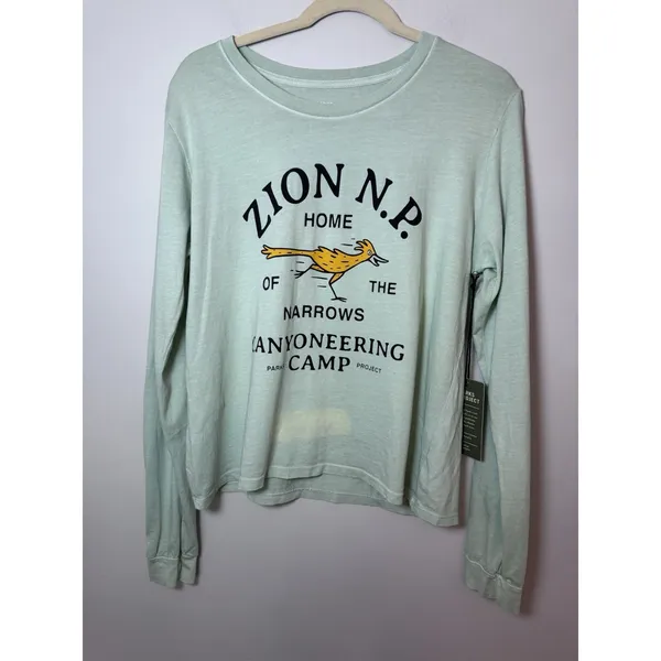 Parks Project Womens Green Long Sleeve Boxy Tee Sz M Zion Canyoneering NWT READ - Image 2