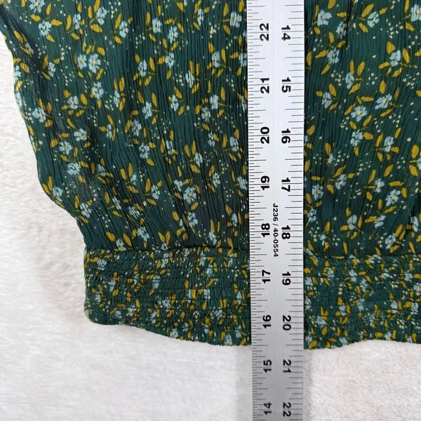 Free People Dark Green Floral Smocked Mock Neck Blouse OB1069086 M - Image 4