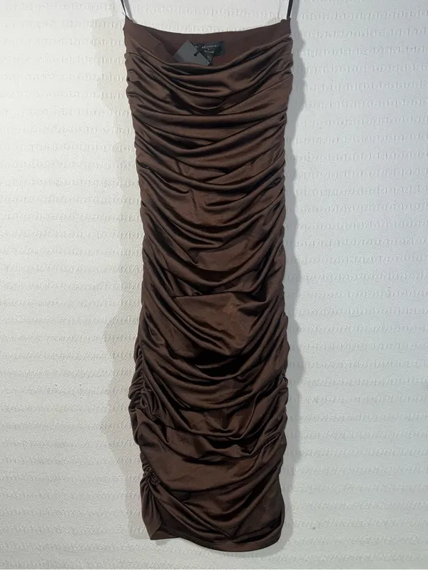 Revolve x Michael Costello Strapless Bodycon Midi Dress XS Satin Brown Party NWT - Image 2