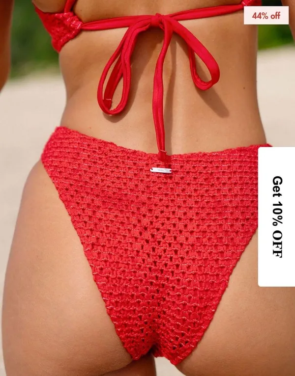 Red Crochet Bikini Bottom Size L - Image 2