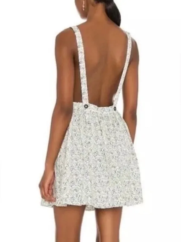 Free People Floral Smocked Open Back Mini Dress Blue Cream Small - C11-498 - Image 11