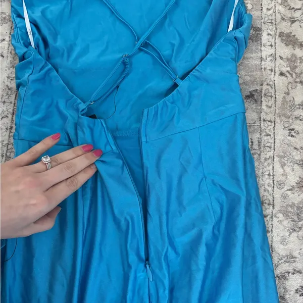 Lulus Attention Seeker Bright Blue Cowl Neck Maxi Dress Size Small NWT Formal - Image 9