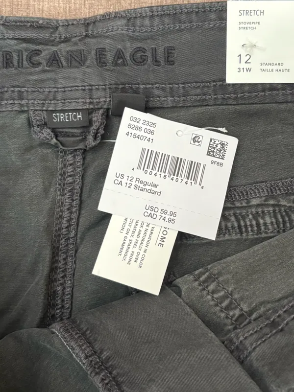 American Eagle Stretch High Waist Stovepipe Pants Womens Size Reg Gray Black NEW - Image 6