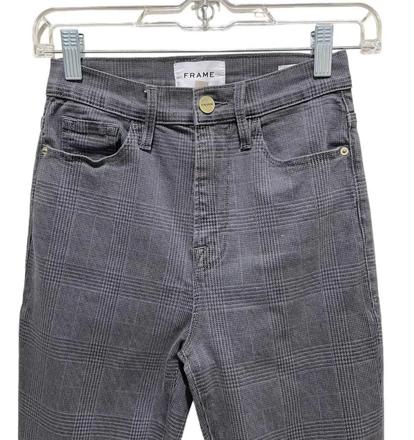 FRAME Denim Ali High RIse Cigarette Skinny Jeans in Washed Gray Plaid Size 25 - Image 6