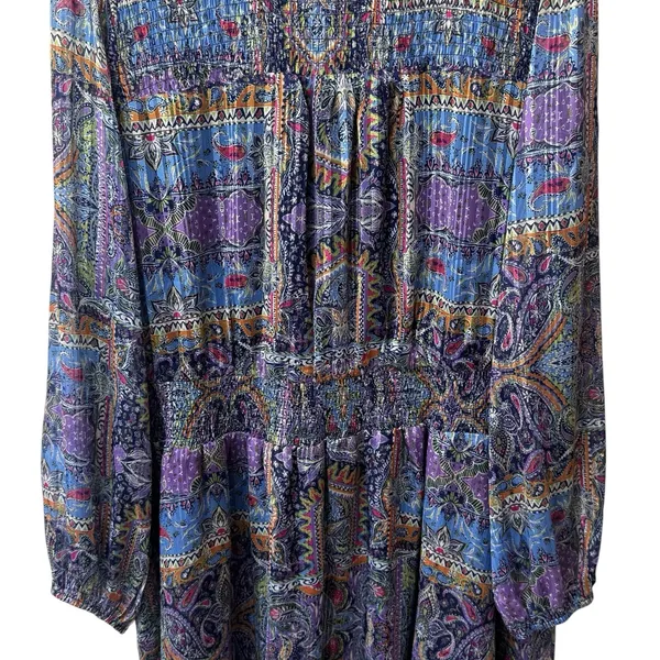 NWOT Skies are blue Paisley‎ Motif Tinsel Smocked Mini Dress Event Whimsical 2X - Image 4
