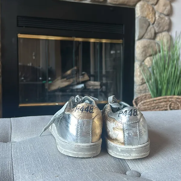 P448 Gold Silver Metallic Sneakers Size 37 - Image 5