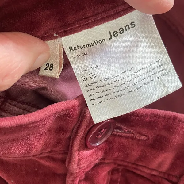 Reformation Rebecca pants fitted slim skinny leg velvet velour red burgundy 28 - Image 5