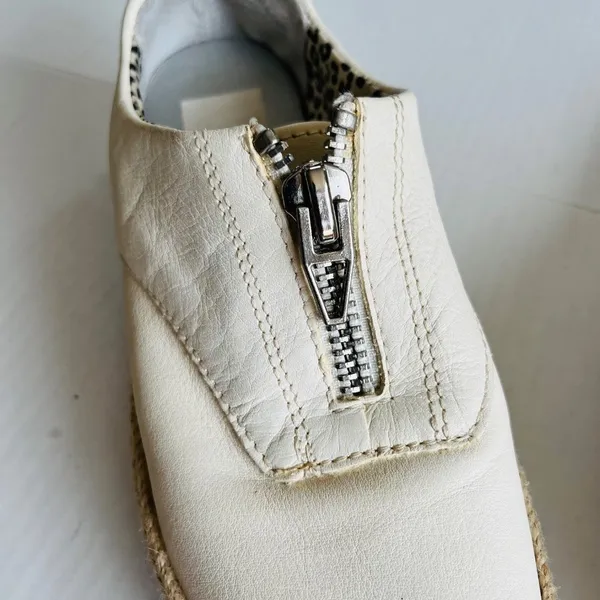 Dolce Vita Sz 6.5 White‎ Leather Platform Espadrille Slip On Shoes Zipper Front - Image 5
