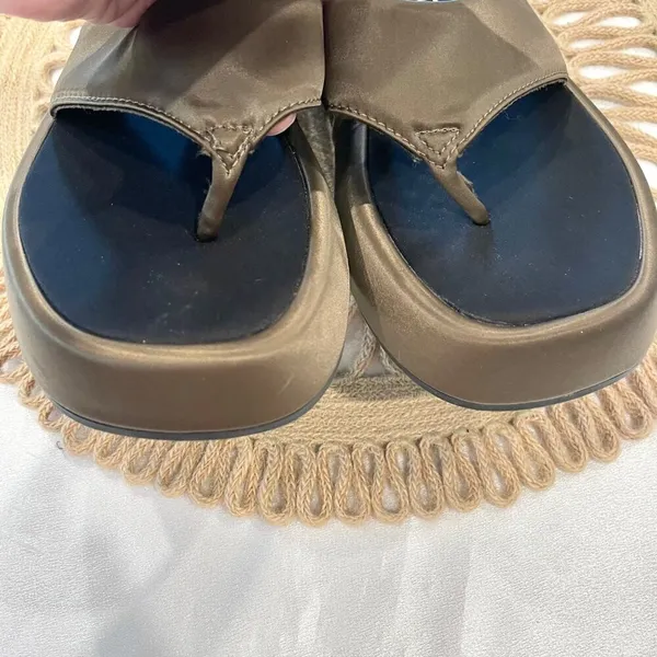 Zara Satin Effect Low Heel Platform Sandals Green Khaki Size EU 36 Minimalist - Image 7