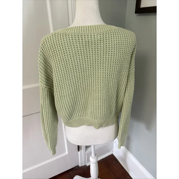 Haute Hippie Green Chunky Knit V-Neck Ribbed Pullover Sweater Size Large - Image 3