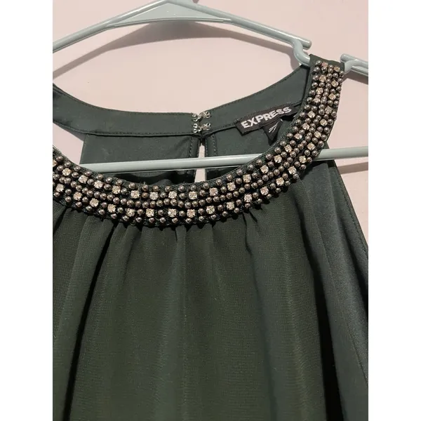 Express Hunter Green Sleeveless Halter Top with Embellished Neckline Medium - Image 2