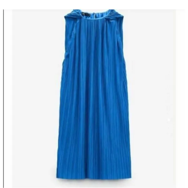 Zara Bright Blue Pleated Cape-Back Mini Dress - Image 4