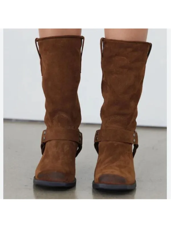 Steve Madden RUSKIN Moto boots Brown Chestnut Suede Leather country Cowgirl 8M - Image 4