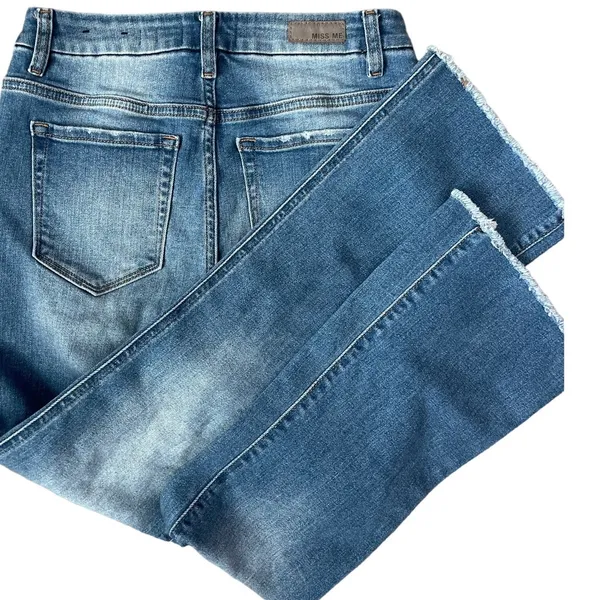MISS ME Denim Crop‎ Boot Jeans Button Fly Medium Wash Raw Hem Size 26 - Image 8