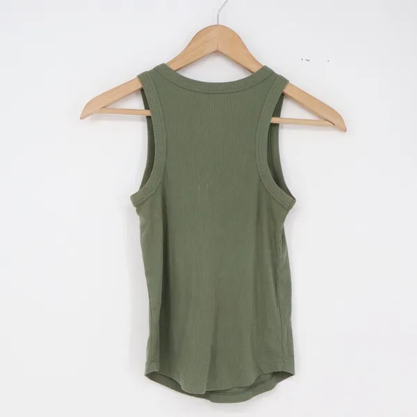 SO Tank Top Womens S Ribbed Olive Green Sleeveless Curved Hem Excellent - Image 4