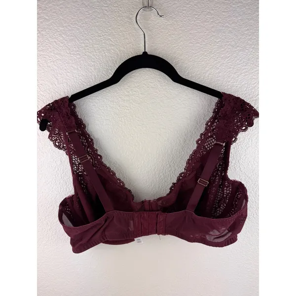 Cacique 40DD Burgundy Lace Balconette Bra Full Coverage Underwire Adjustable‎ - Image 3