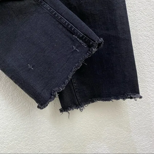 Woman Premium Denim Collection Black Raw Hem Straight Leg Cropped Jeans 6 - Image 6
