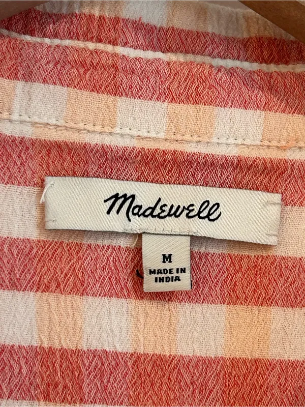 Madewell Central Tunic Shirt White Pink Gingham Size M - Image 4