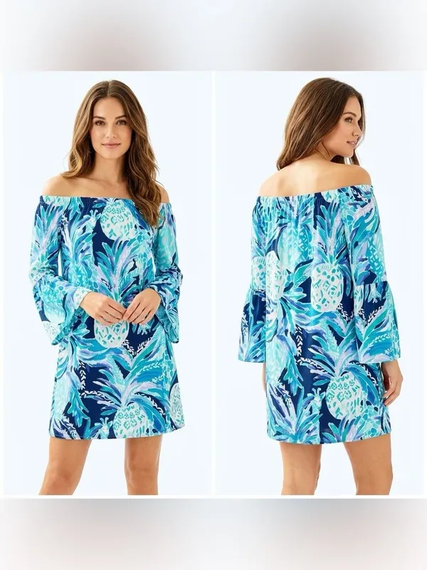 Lilly Pulitzer Women’s Off The Shoulder Navy Alotta Colada Mini Dress Size XXS - Image 2