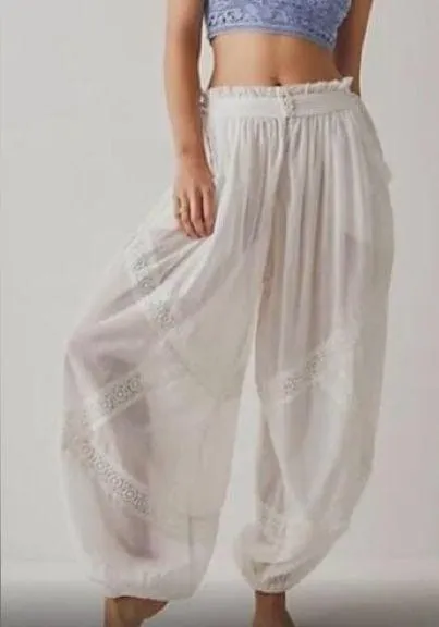 Free People Intimately PINK Cotton Sheer Pants w/Lace Trim, Size M, New w/o Tag - Image 2