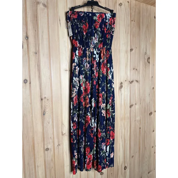 NWT 19 COOPER Women's Denim Blue Floral Strapless Pleated Cropped Jumpsuit Sz S - Image 4