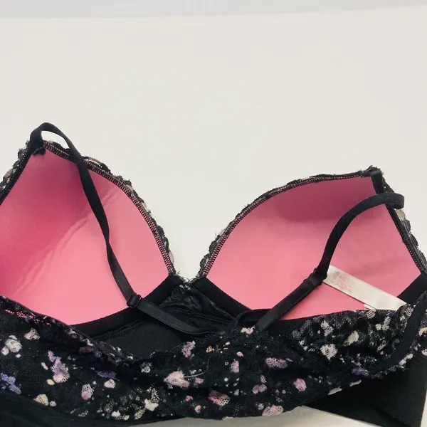 PINK Victoria's Secret Bralette Women Small Black Purple‎ Lace Floral Racerback - Image 8
