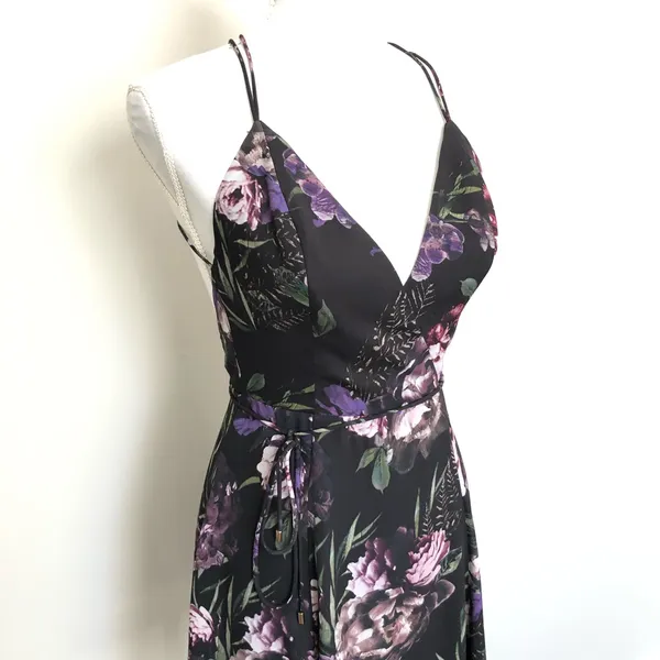 Fame and Partners Dress Floral Strappy Fit & Flare Strappy Purple Black Green - Image 3
