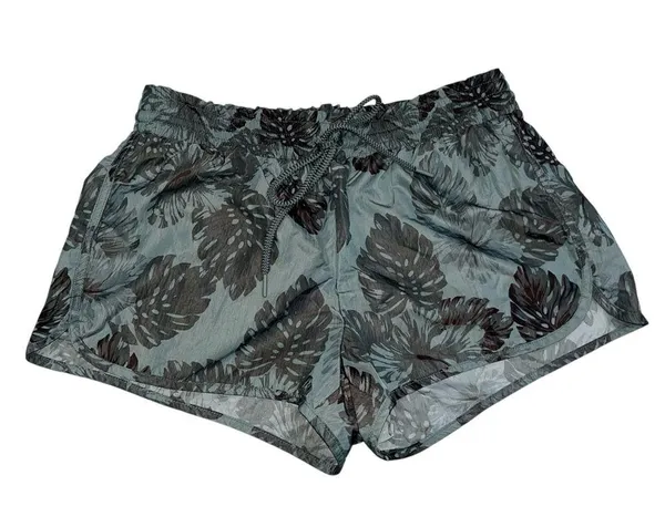 NEW Aerie Green Palm Leaf Print Nylon Athletic Shorts size Large - Image 3