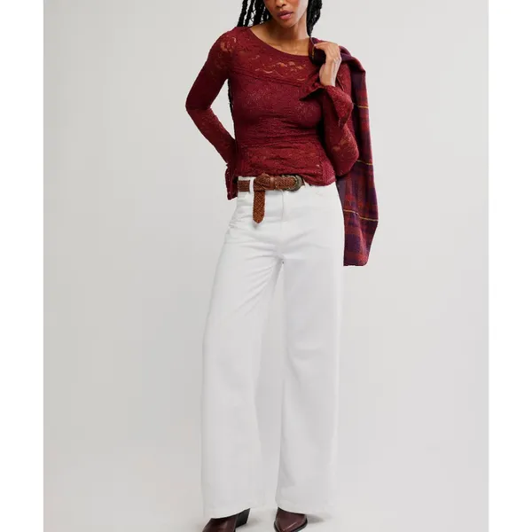 NWT Free People Burgundy Lace Long Sleeve Top M - Image 8