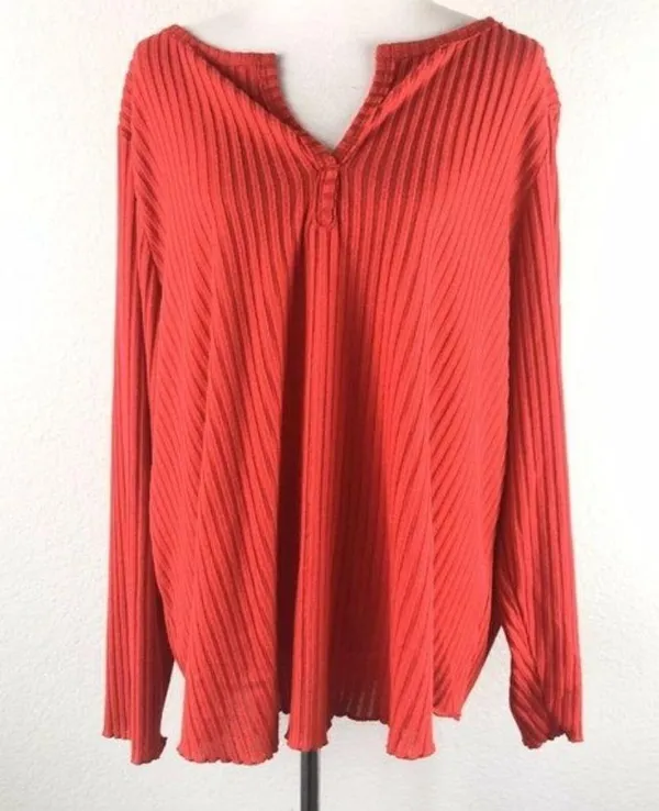 BP Rib Knit Henley Blouse Plus Size 4X Red - Image 2