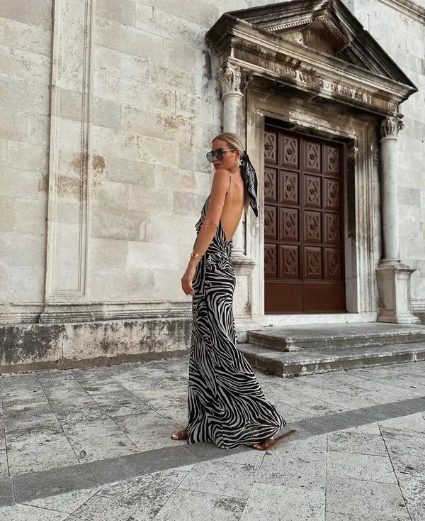 Zara dress maxi zebra animal print flower open back bodycon evening wedding - Image 6
