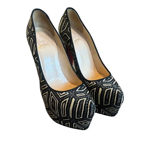 Christian Louboutin Daffodile Platform Pumps Heels Panama Geometrico Size 39 - Image 7