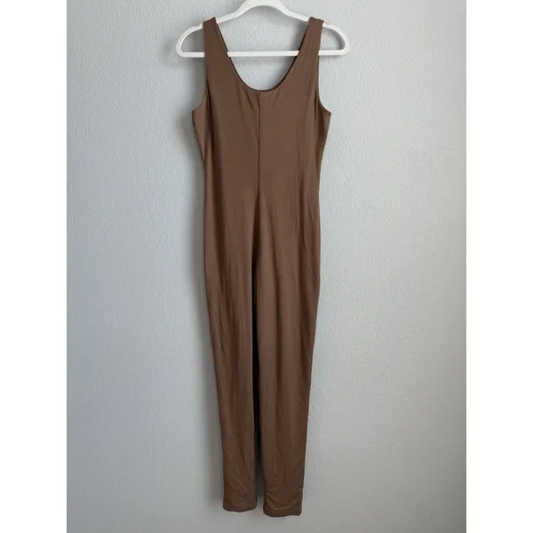 JLUXLABEL Pecan Alo Jumpsuit Brown Double Layer Scoop‎ Neck Bodycon Neutral XL - Image 3