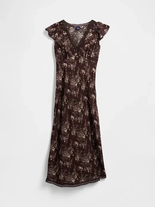 GAP Lace Trim V-Neck Crepe Maxi Dress - Image 4