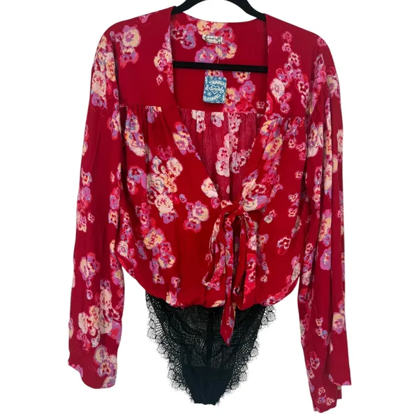 NWT Free People Intimately Forties Feels Floral Tie Front Lace Bodysuit Size Med - Image 5